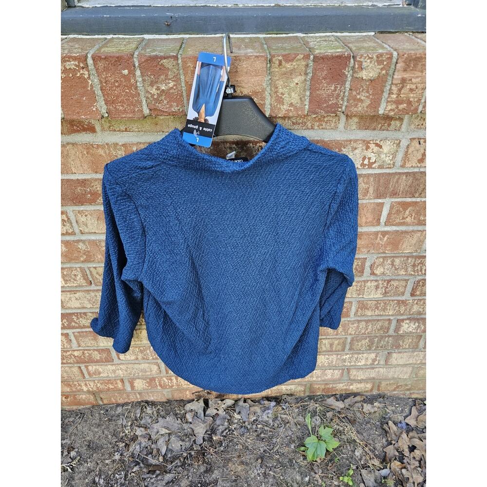 NWT Cable & Gauge Textured Knit Top Large Split Wing Collar 3/4 Sleeve Blouse - Picture 5 of 8